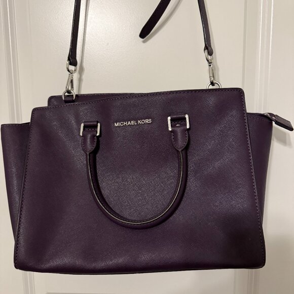 Michael Kors Saffiano Leather Satchel - Deep Plum - Picture 2 of 8